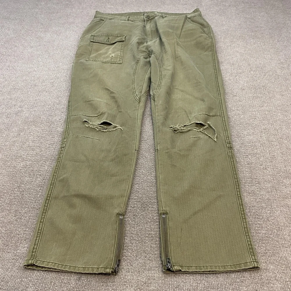 Lifted‎ Research Group Pants Mens 36x30 Green Cargo Ankle Zip Herringbone Grunge